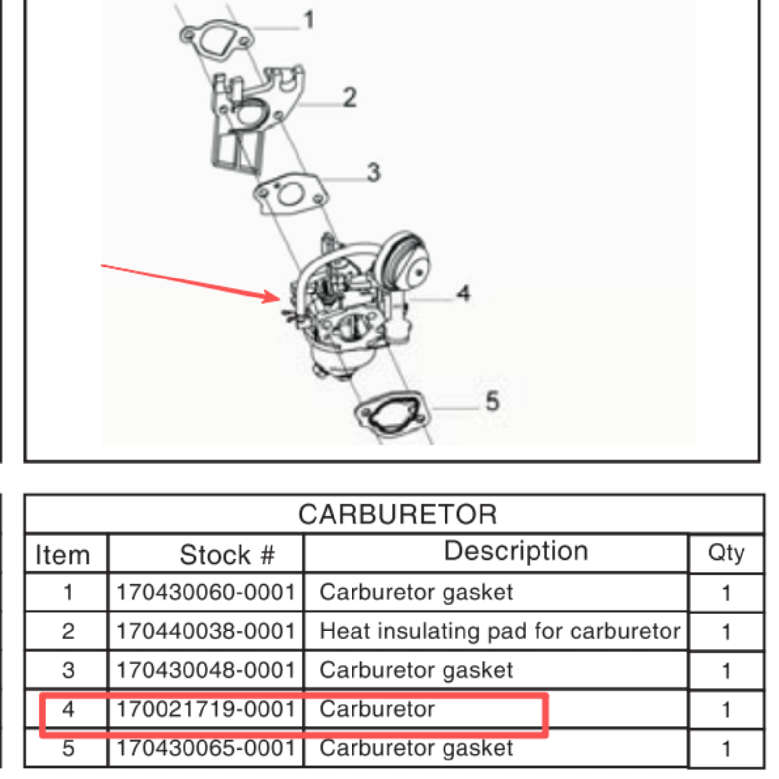 212cc Snow Engine Carburetor, Stock#170021719-0001, genuine snow blower service part in stock in Canada