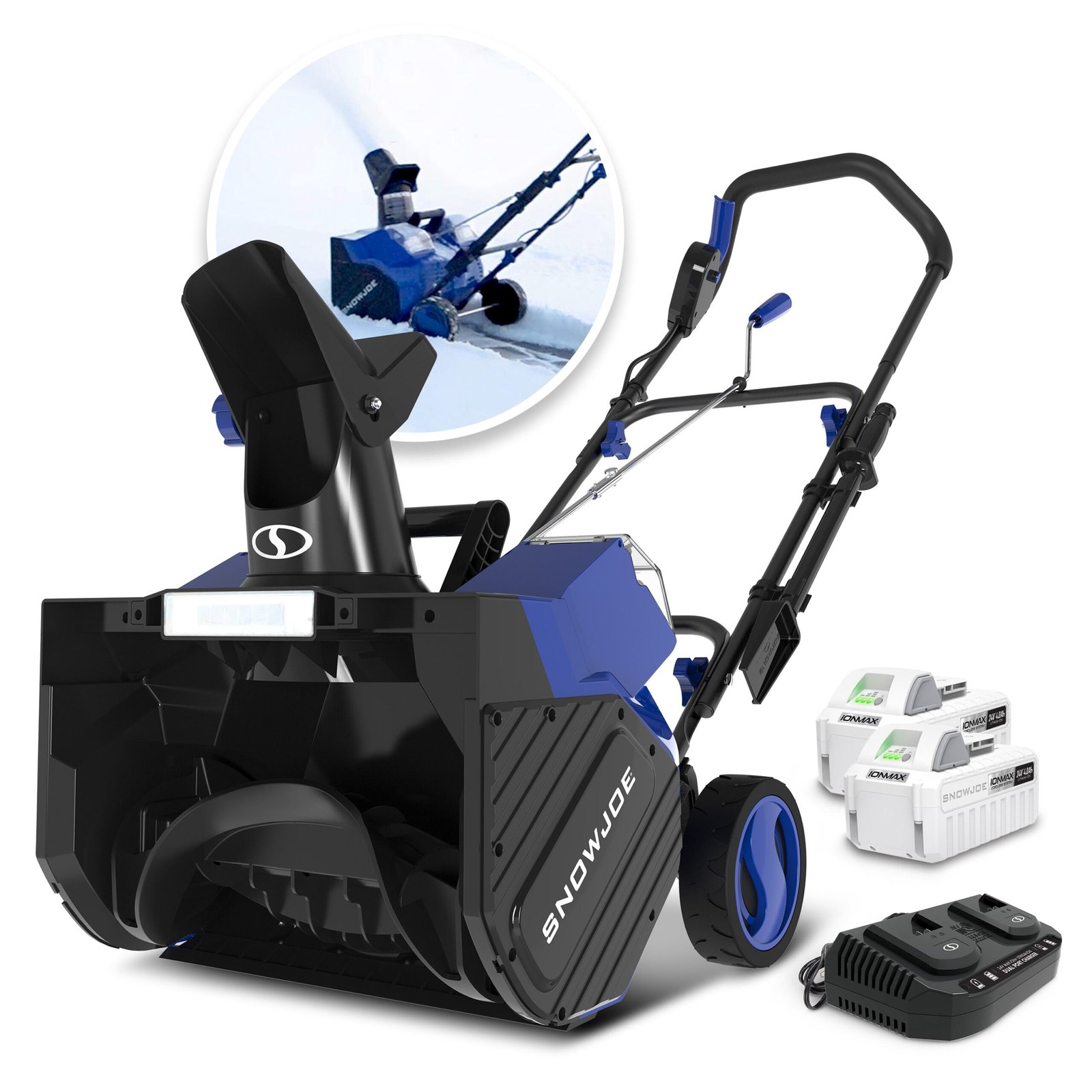 Snow Joe 48-Volt IONMAX Cordless Snow Blower Kit, 18-Inch, with 2 x 4.0-Ah Batteries and Charger, in stock in Canada