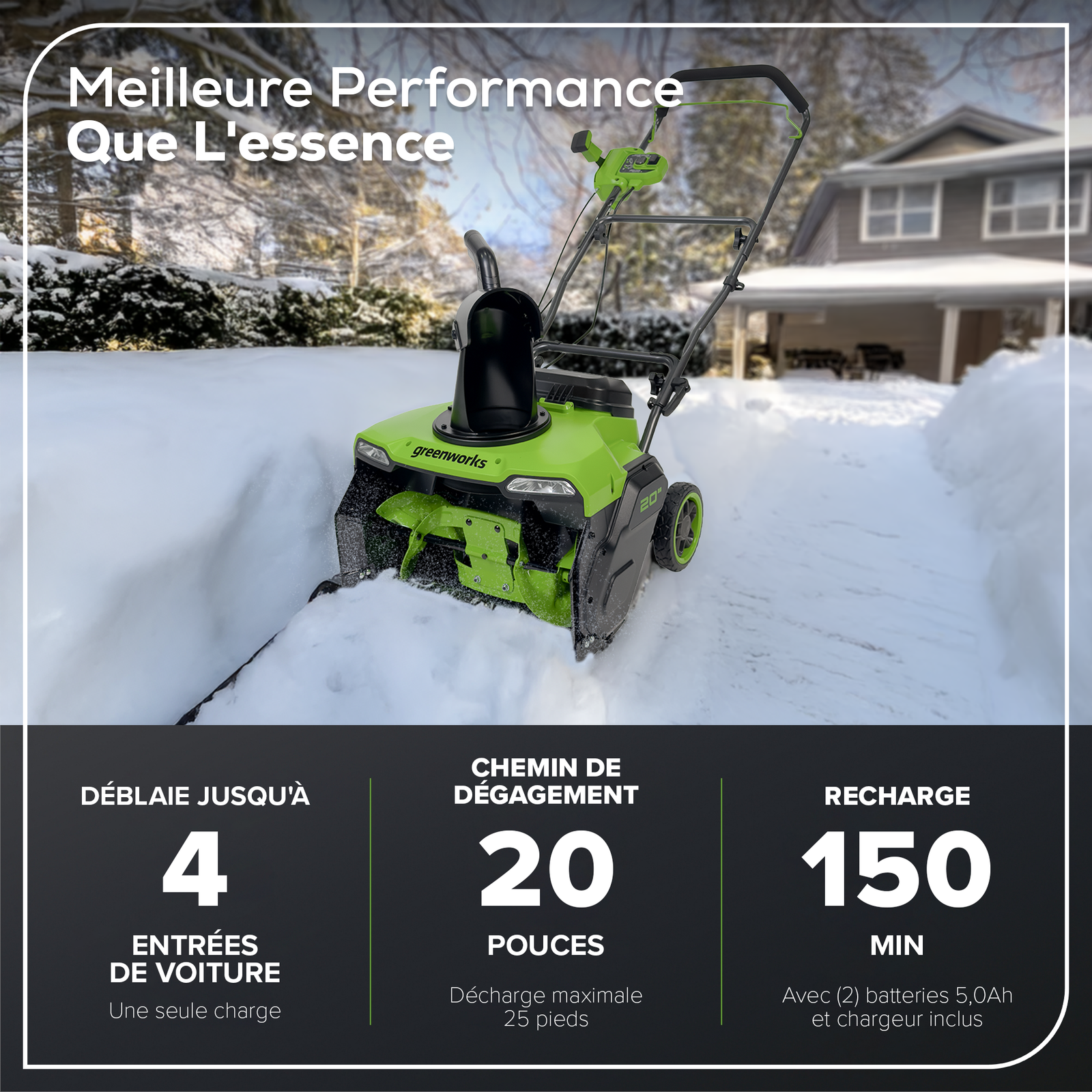 Greenworks 48V (24V x 2) 20 inch Brushless Snow Thrower, (2) 5.0Ah Batteries & 4A Dual Rapid Charger Included, view 11