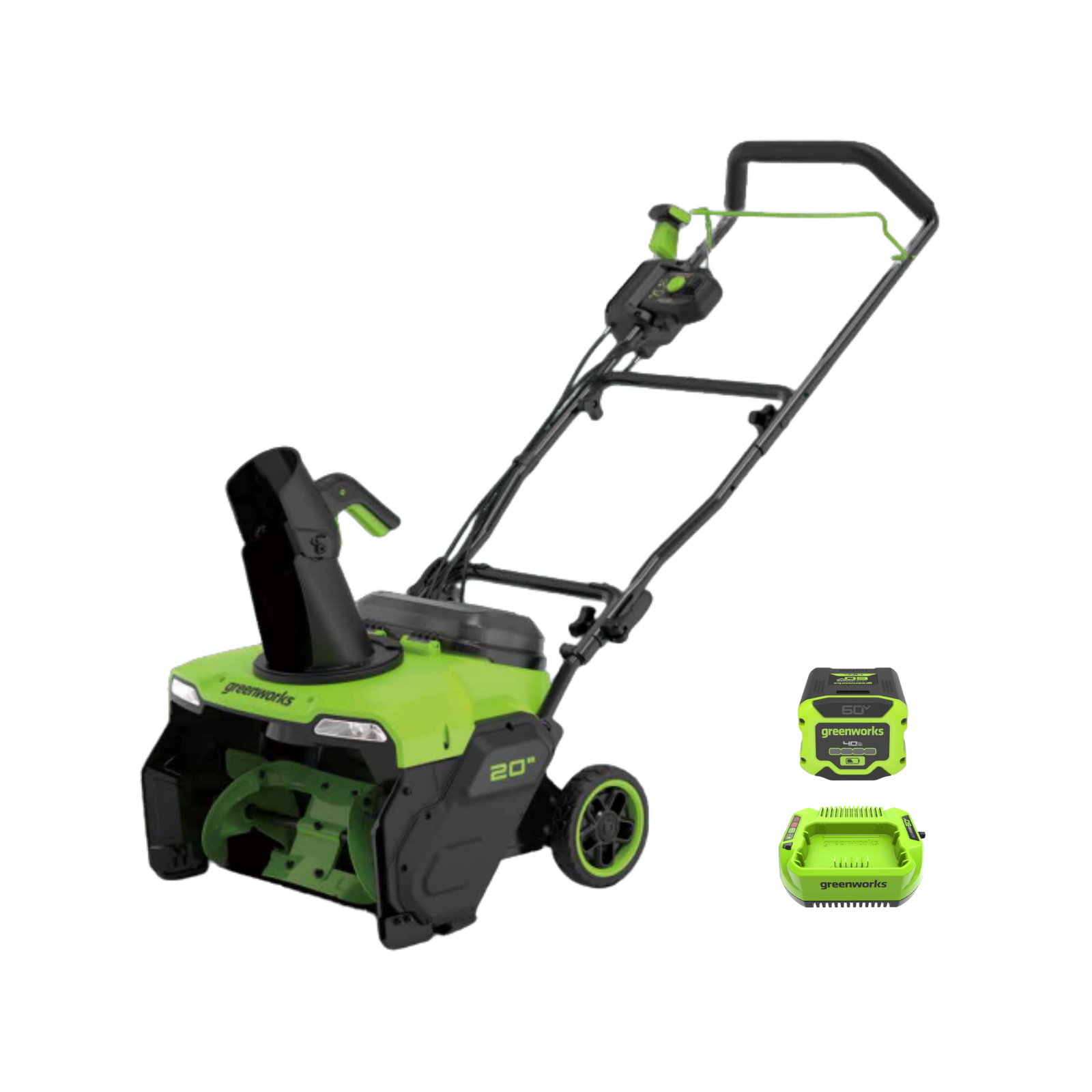 Greenworks 60V 20 inch single stage snow blower with battery and charger