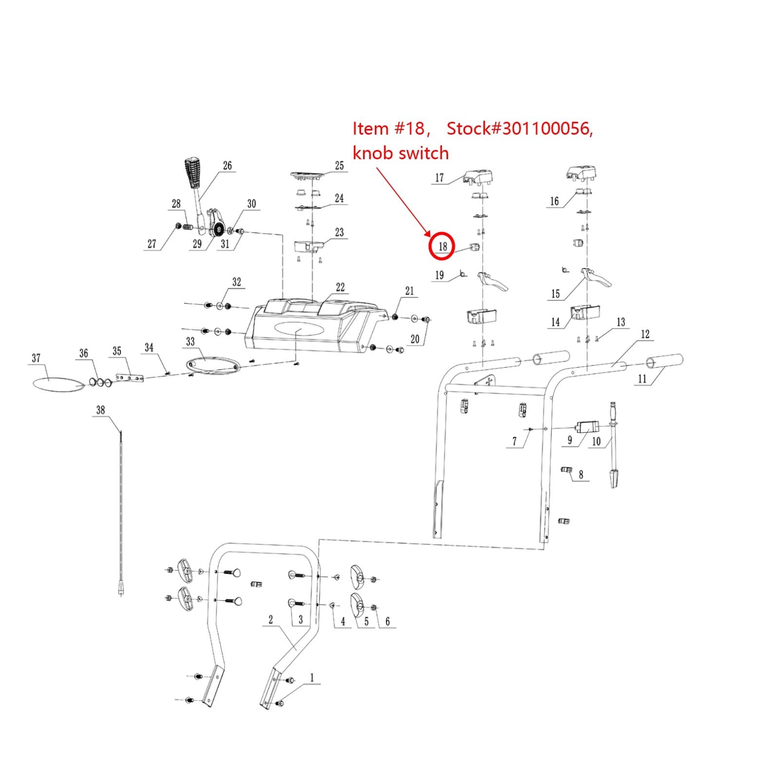 Snow blower knob switch: Snow Blower Parts, Knob Switch, Stock #301100056, stock number 301100056