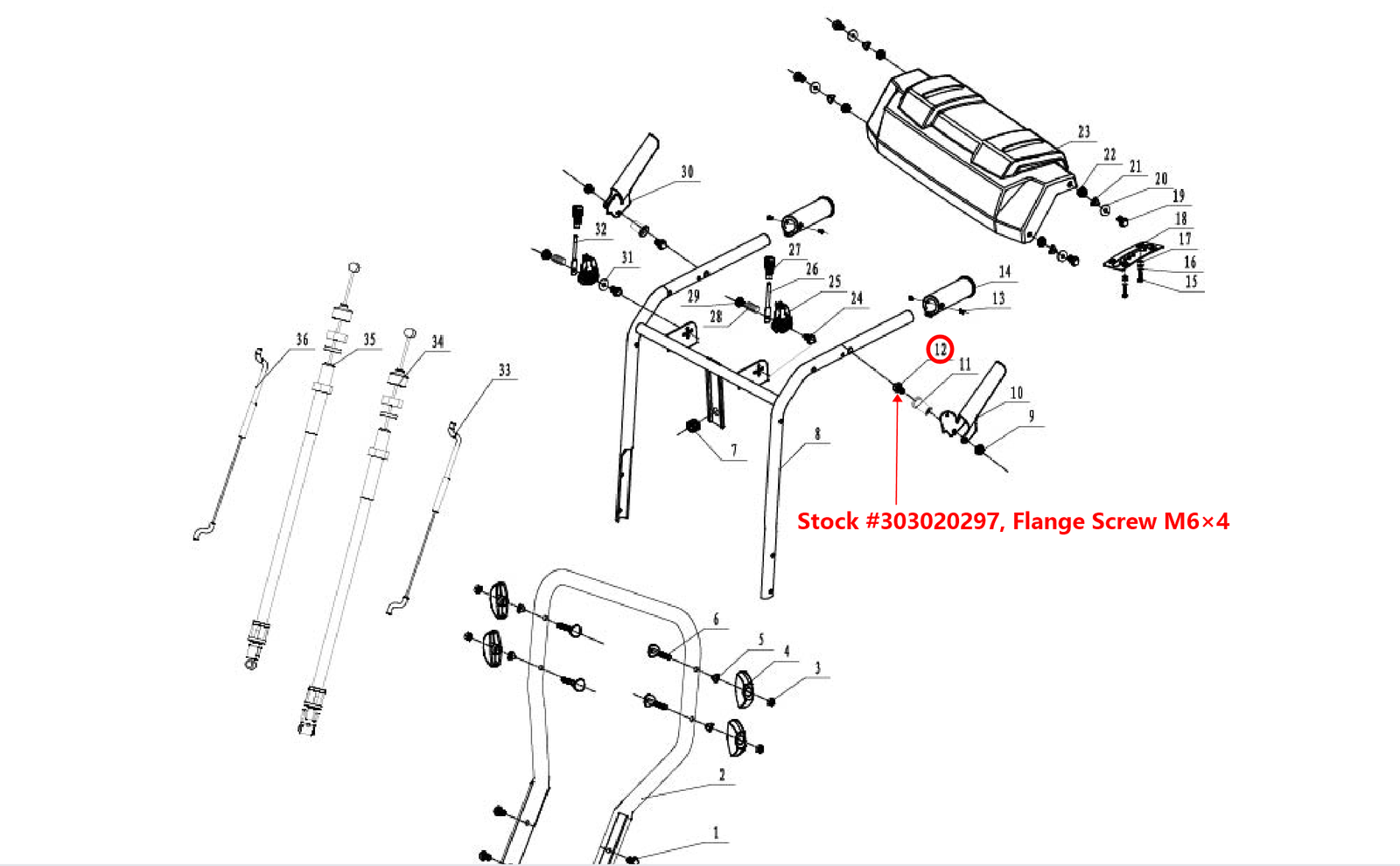 Snow blower flange screw: Snow Blower Parts, Flange Screw (M6x40), Stock #303020297, stock number 303020297