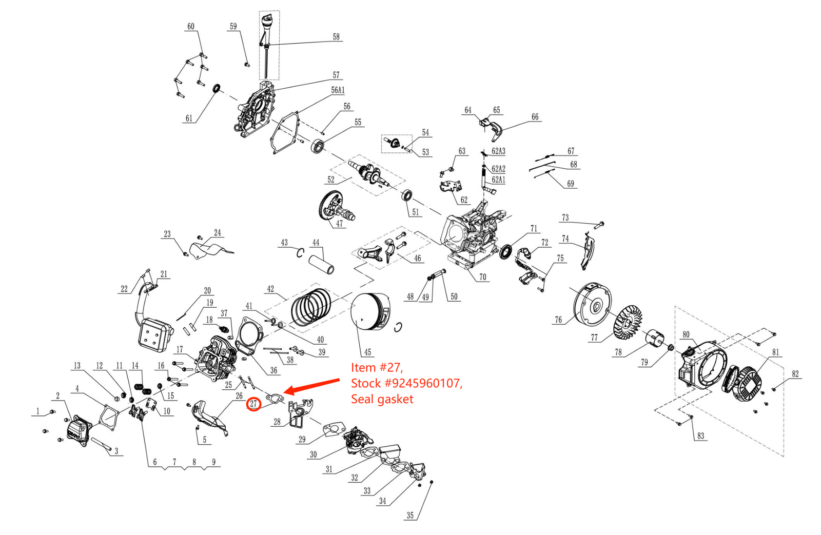 Snow blower 212cc carburetor: Snow Blower Parts, 212cc Carburetor Gasket, Stock #9245960107, stock number 9245960107