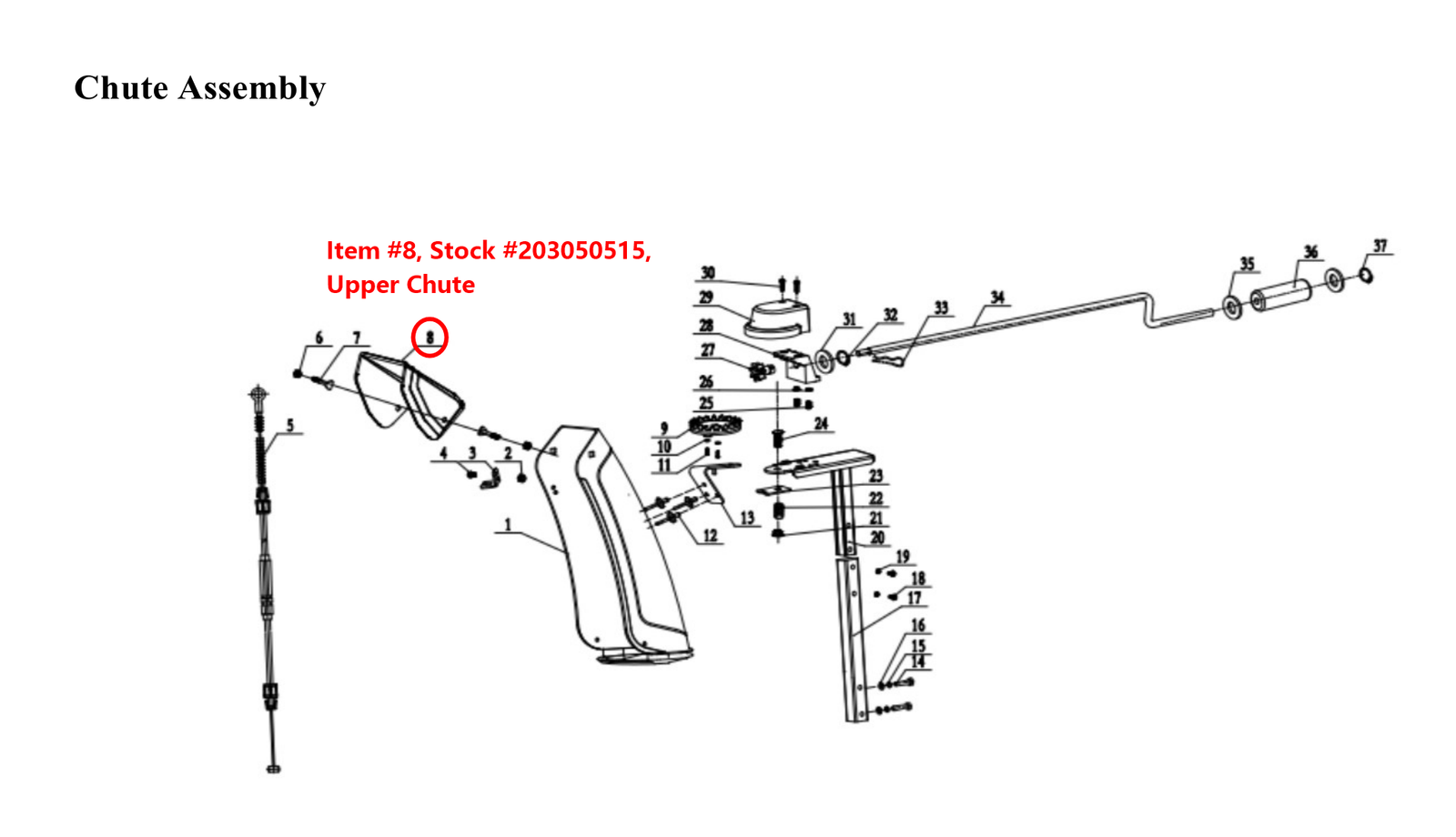 Snow blower chute deflector: Snow Blower Parts, Chute Deflector, Stock #203050515, stock number 203050515