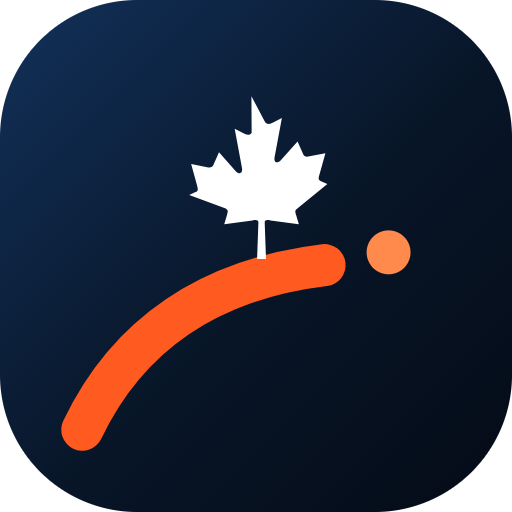 Snow Blowers Canada logo, a white maple leaf above an orange plume of thrown snow