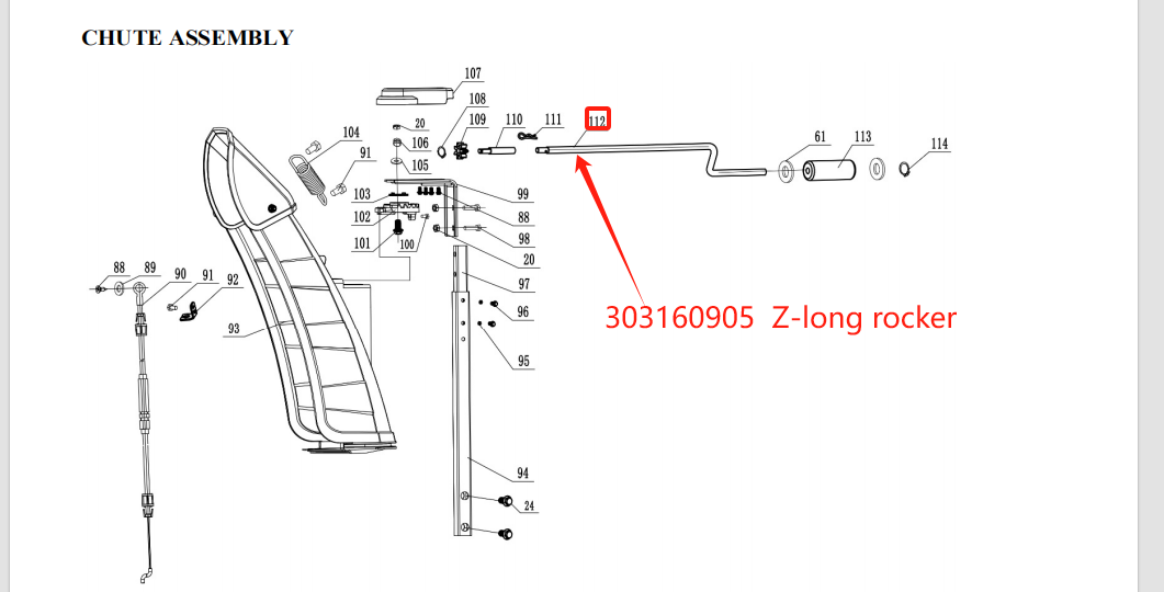 Snow blower z-long rocker: Snow Blower Parts, Z-long rocker, Stock #303160905, stock number 303160905